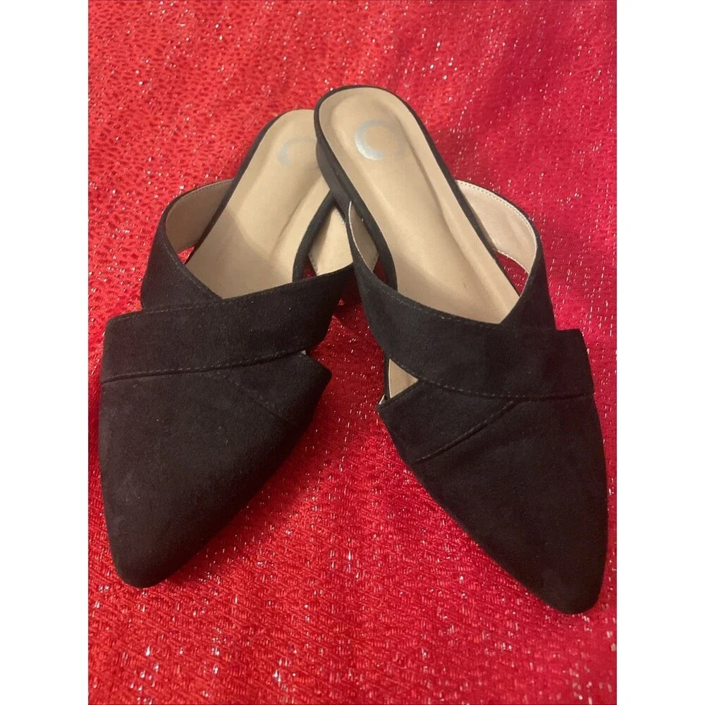 Womens Black Dress Shoes Size 8.5 Flat Slip-ons Suede Pointed Toe